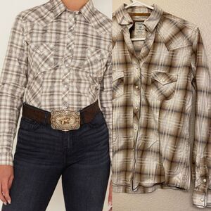 Panhandle Slim Pearl Snap Western Rough Stock Long Sleeve Shirt paid brown S